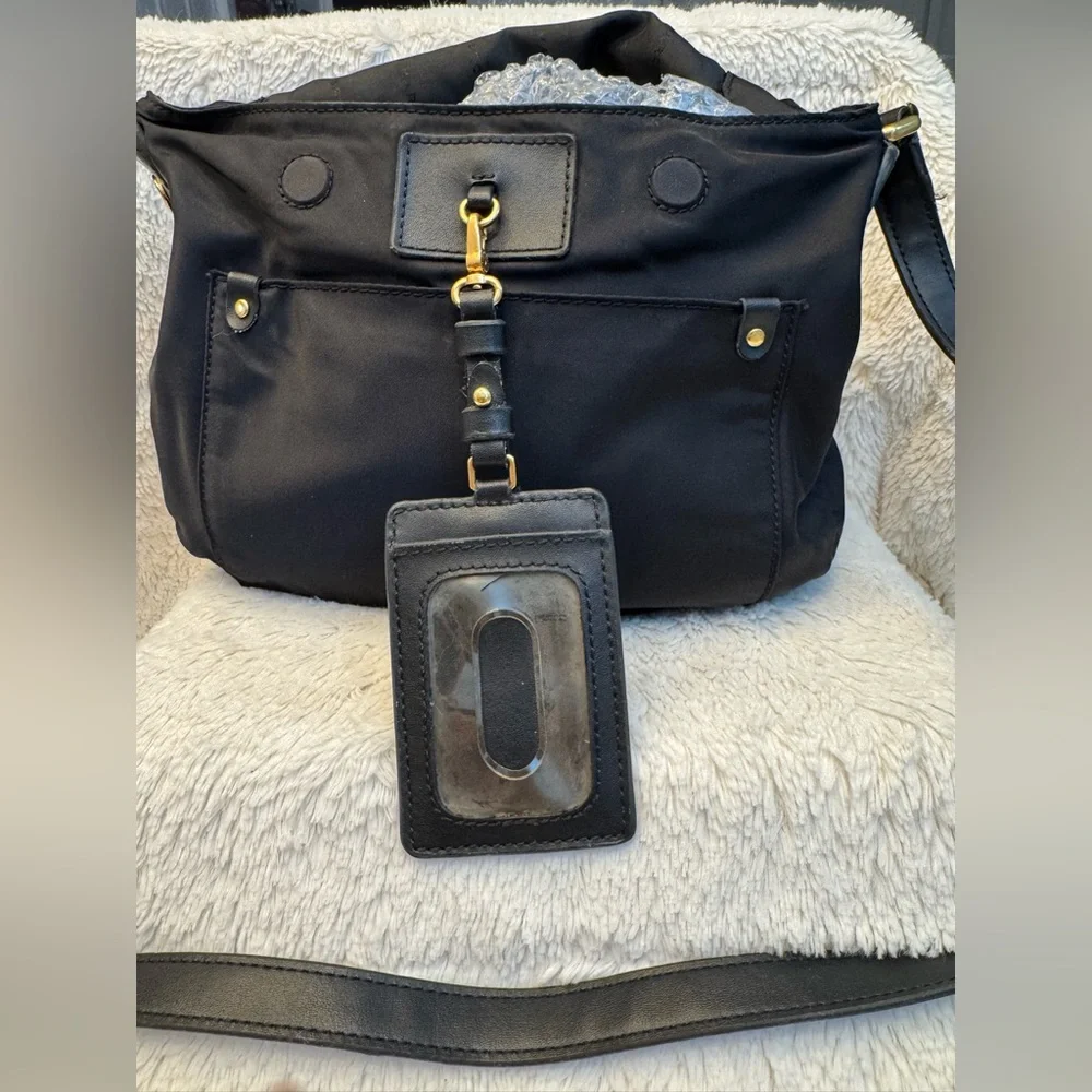 Marc Jacobs Black Nylon Natasha Crossbody Bag, Faux Leather Trim, Gold Hardware